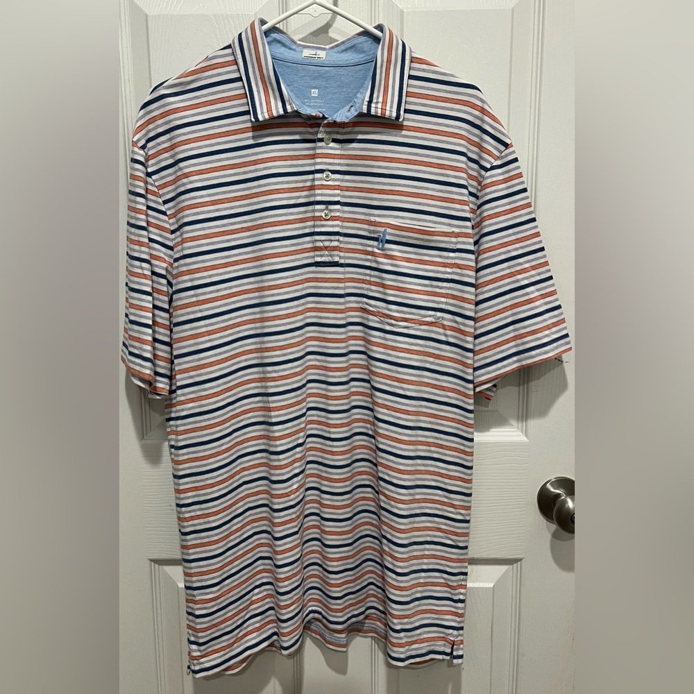 Johnnie O Hangin Out striped Polo. Sz XL. Blue/orange/white